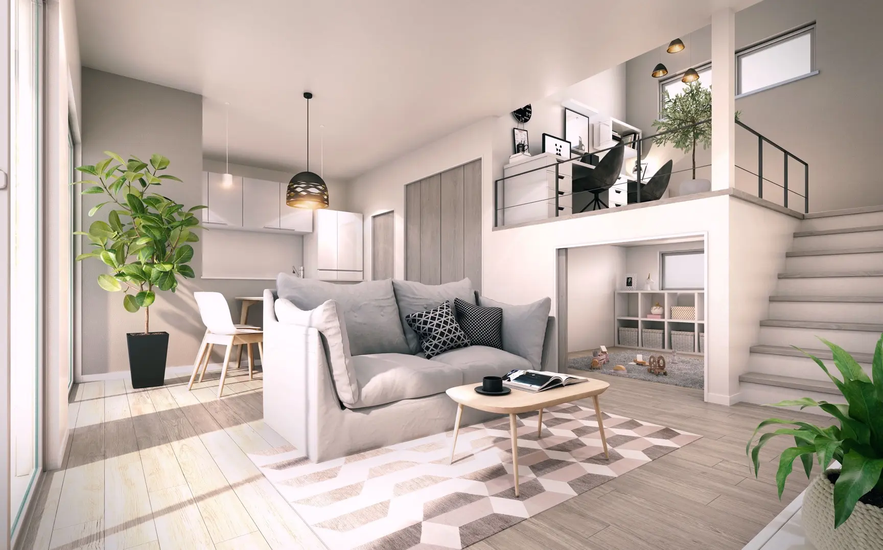 スキップフロアの家 内観01